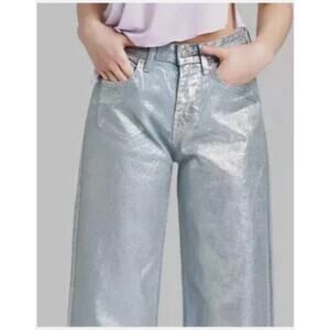 Wild Fable High Rise Baggy Jeans Sz 14 Wide Leg Blue Metallic Wash NWT